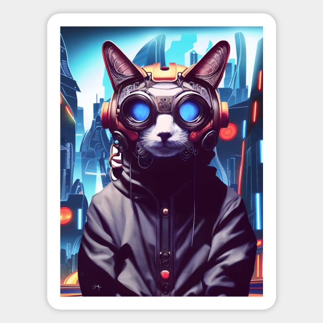 Cool Japanese Techno Cat In Future World Japan Neon City Magnet by star trek fanart and more